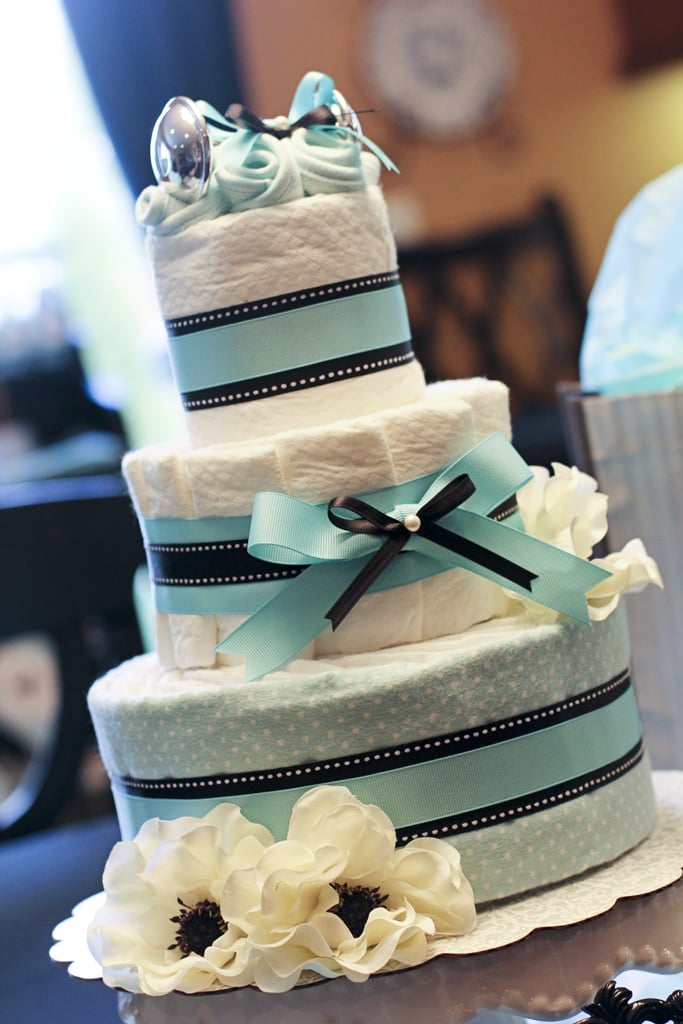 large diaper cake with tiffany's blue colors