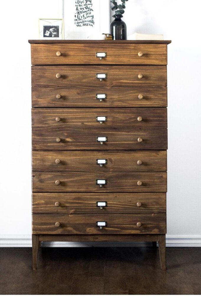 stained wood upright dresser Ikea hack