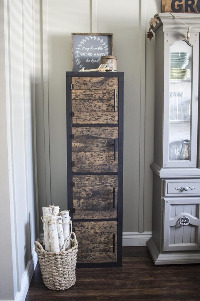 Rustic upright storage cubes with wood doors