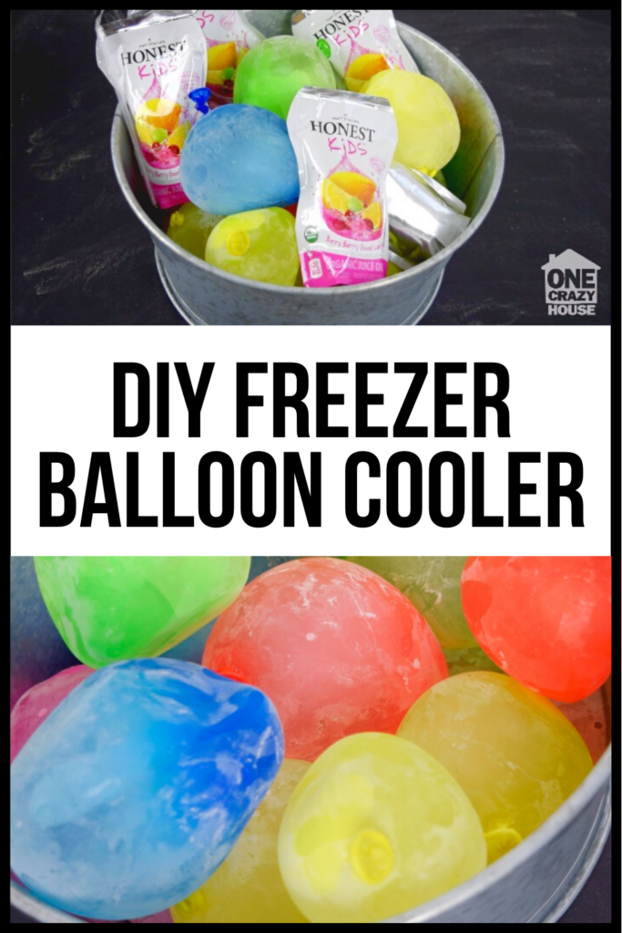 Balloons frozen in a bucket acting as an ice cooler.
