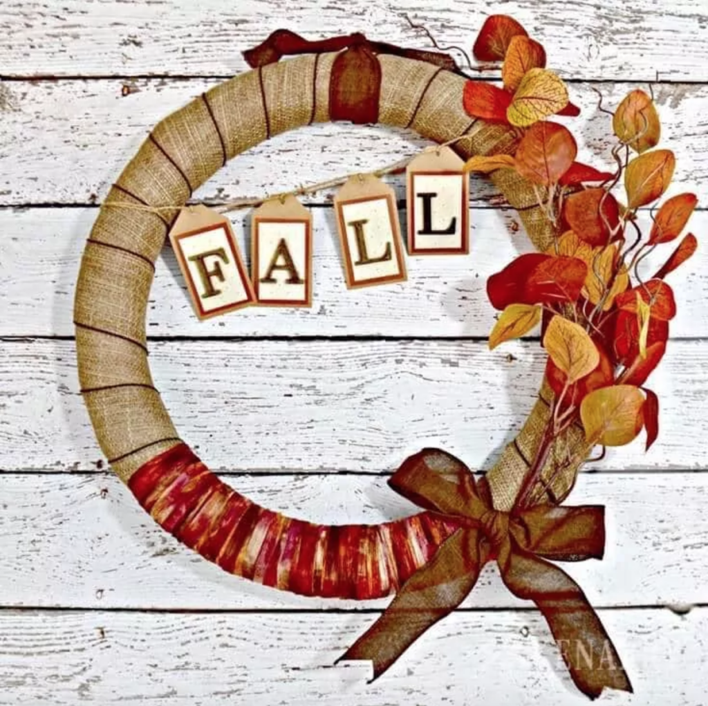 DIY fall ribbon and burlap wreath
