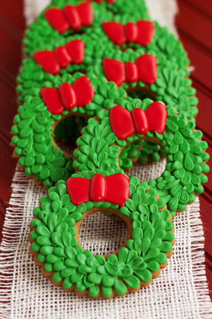 Decorated wreath Christmas cookies