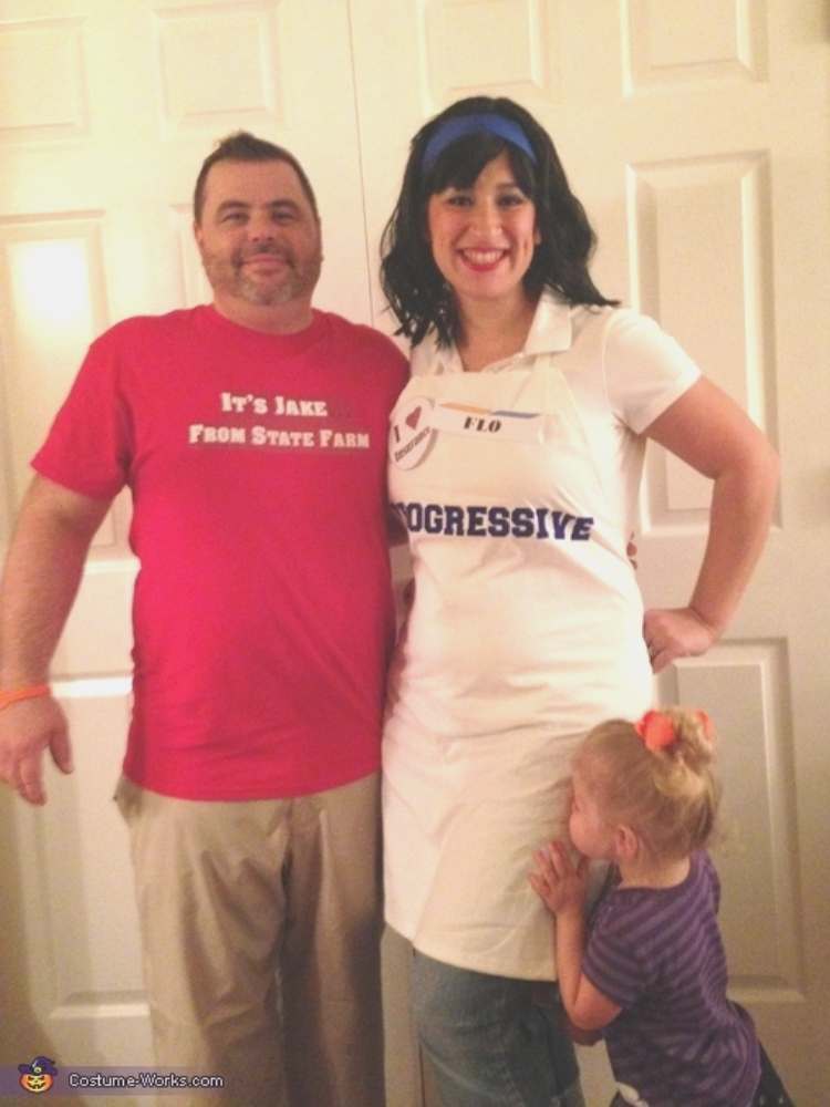 Easy couples costume - couple dressed as Flo from Progressive and Jake from State Farm