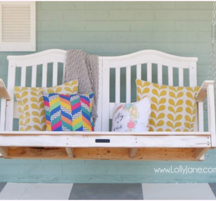 Picture of a DIY porch swing made from a crib