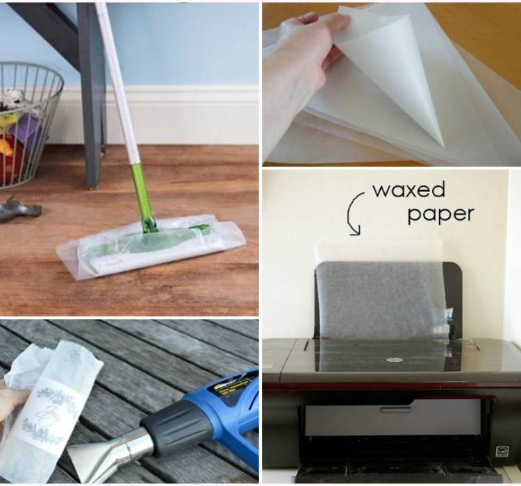 Collage of Different ways to use wax paper for cleaning, icing bag, and decorating 