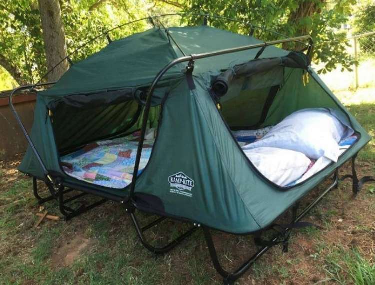 Backyard ideas: cot with tent canopy