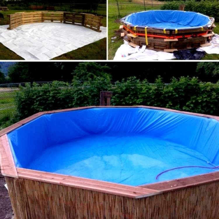 Swimming pool made from pallets