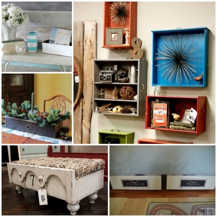 how to reuse old drawers collage, ottoman, book shelf, planter