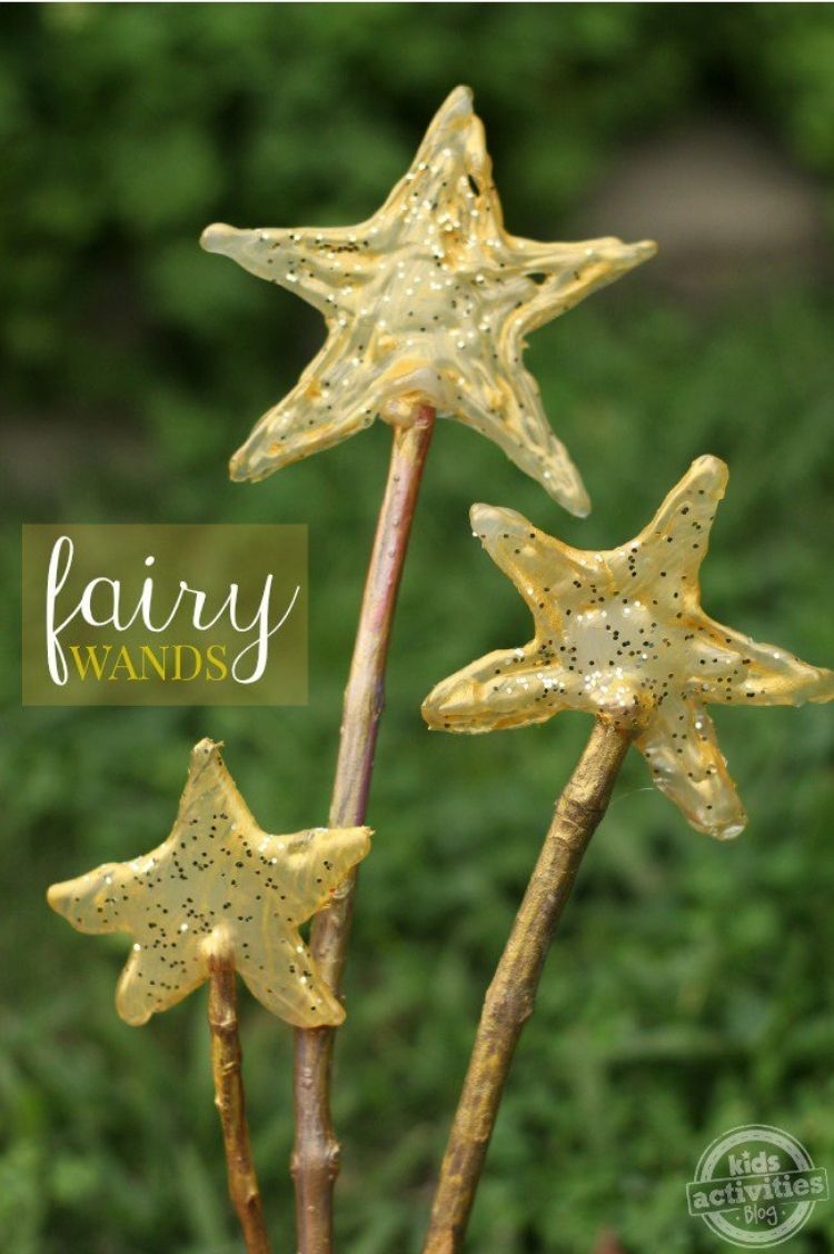 Fairy wand craft made from sticks and glue sticks is an inexpensive easy slumber party idea