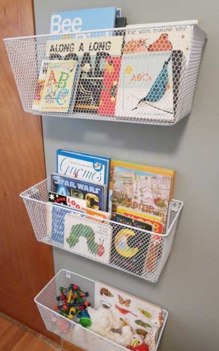 wire book baskets are perfect for kids room organization
