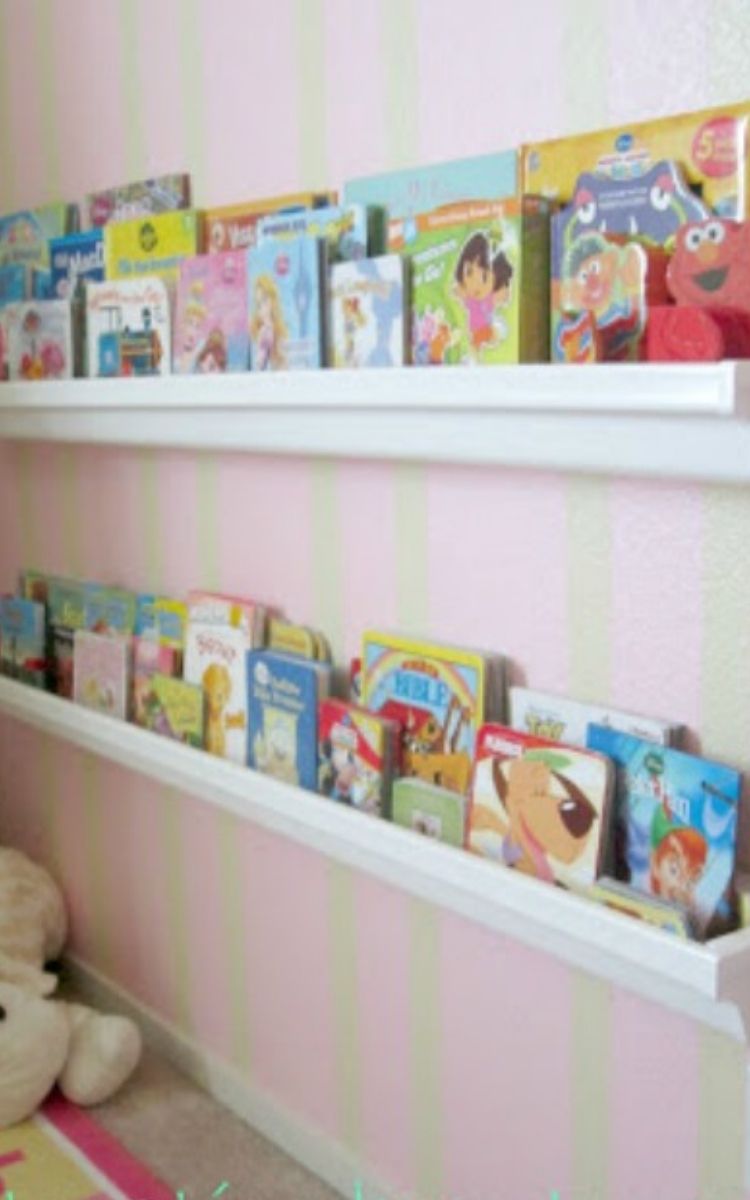 Organize kids books with rain gutter book shelves 