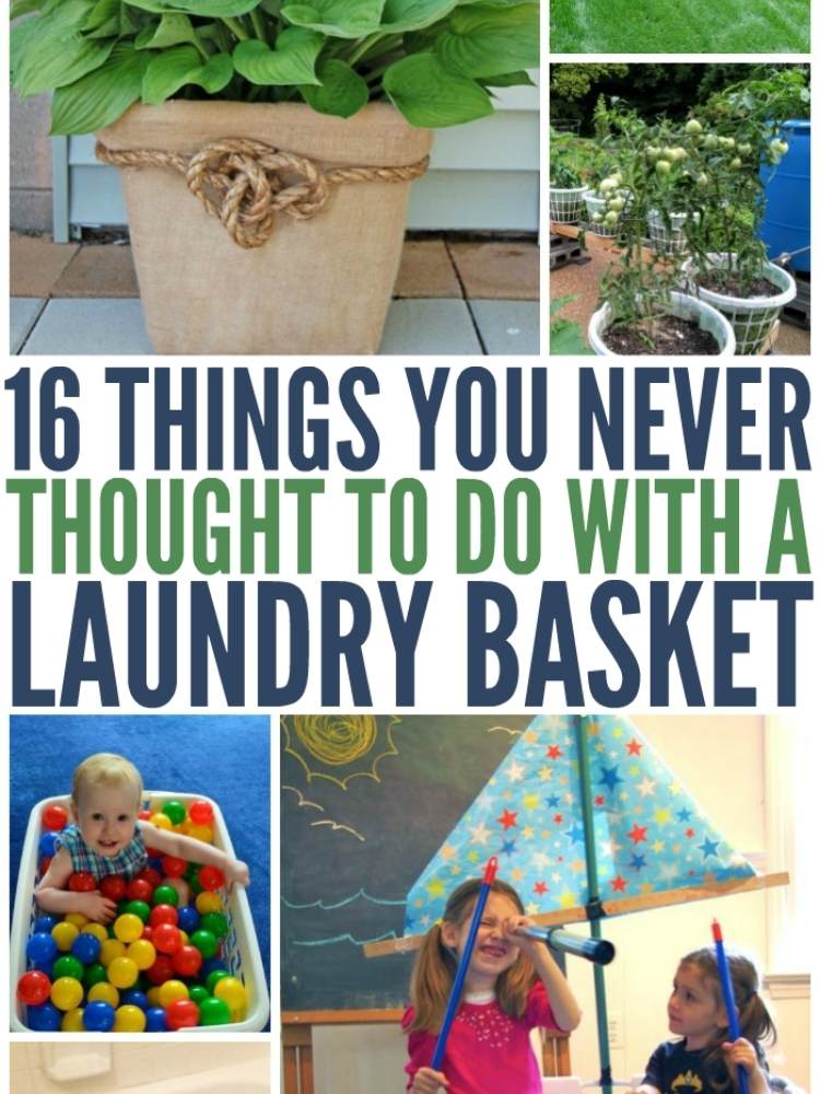 Laundry Basket Ideas- collage of different ways to use a laundry basket