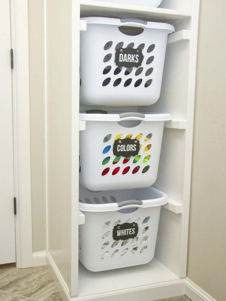 Picture of laundry baskets being used as storage containers