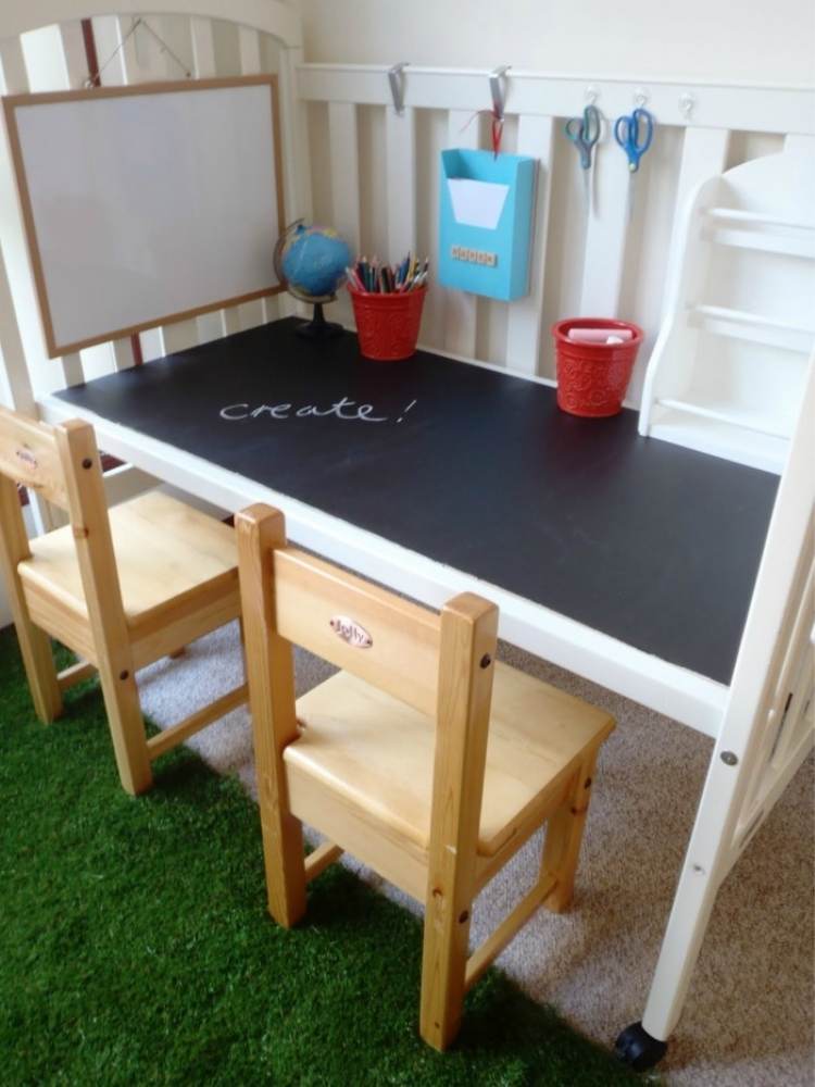 Picture of crib repurposed into an art table