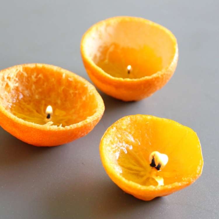 Orange Peel Uses - 3 DIY Orange Peel lit candles 