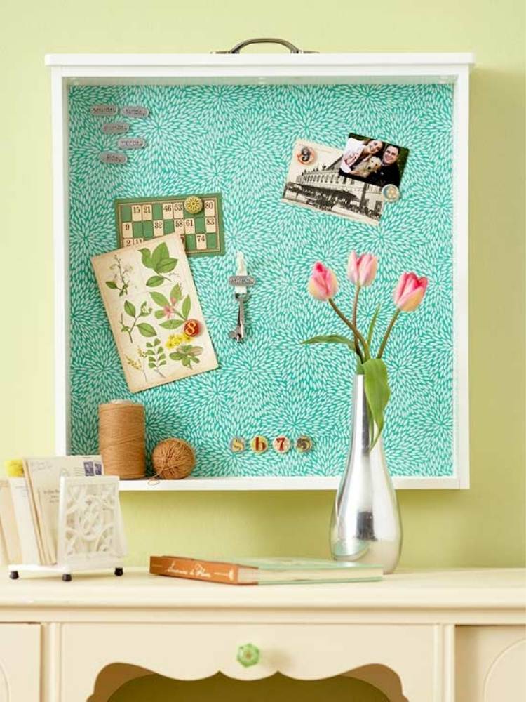 Reuse old drawers for cork board