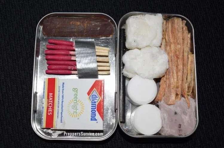 campfire starter kit in a tin