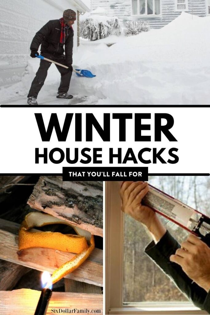 Winter House Hacks that You will fall for - shoveling snow orange peels and winterizing