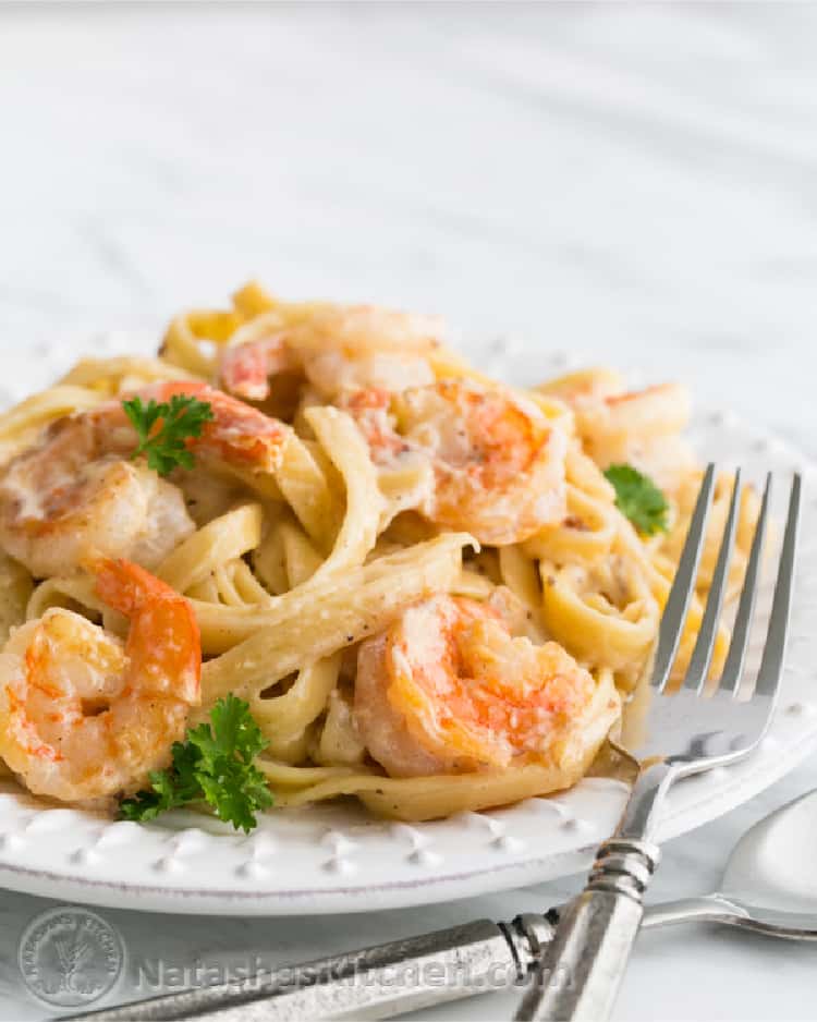 Shrimp Alfredo Pasta Recipe close up