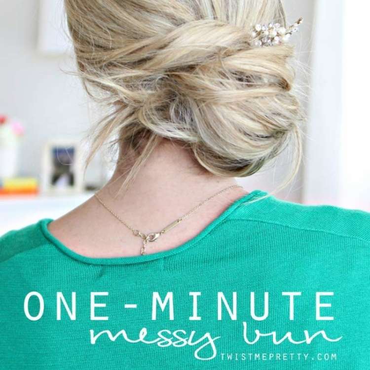 messy bun for summer, blonde woman with back twist