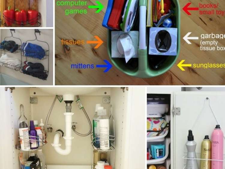 collage of shower caddy hacks