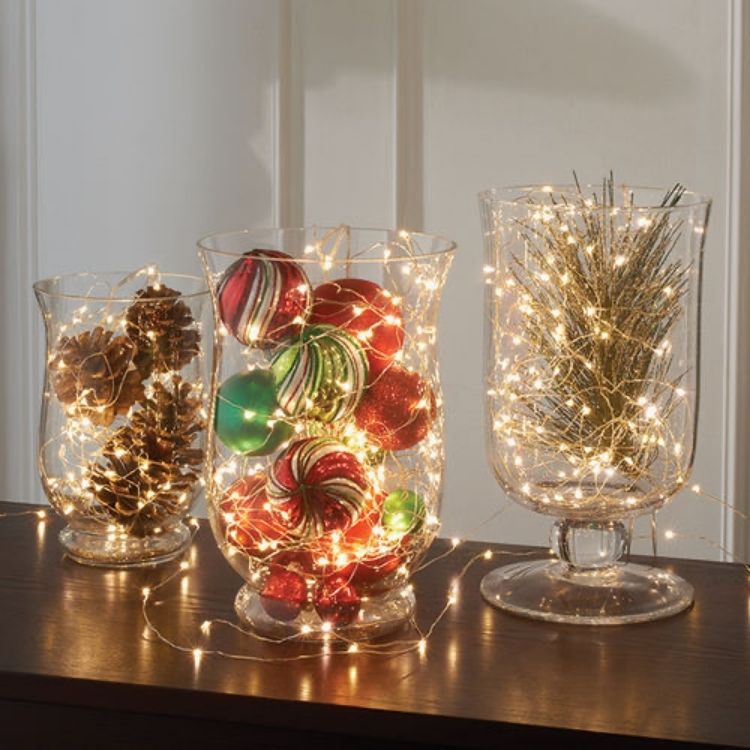 Lights in vases with ornaments