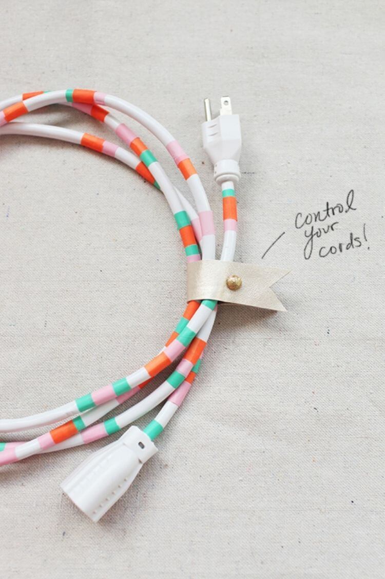 Power cord decorated in washi tape