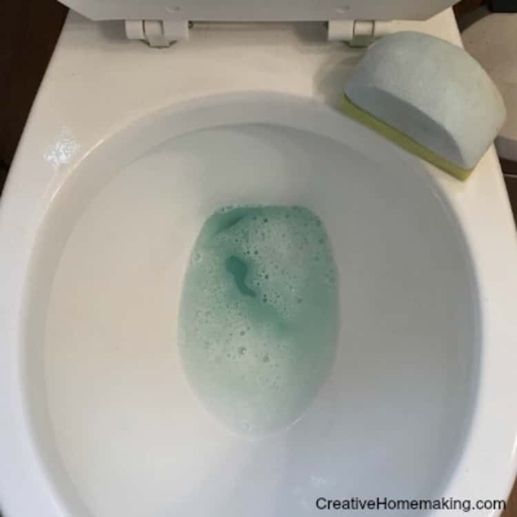 A photo of a clean toilet bowl after alka-seltzer has been used to remove a dirty toilet ring