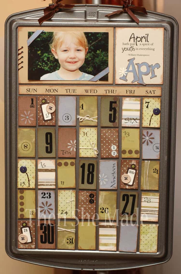 A classy unique calendar made from a cookie sheet 