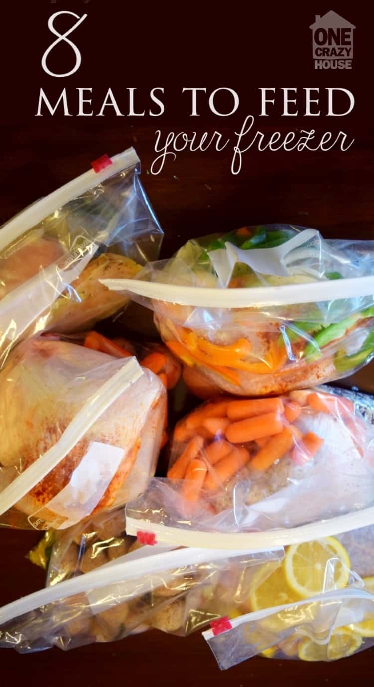 Crazy schedules mean busy moms rarely have time to make dinner. Large plastic bags with zip tops filled with chicken and vegetables prepped to go in the freezer so they can be cooked in the crock pot later.