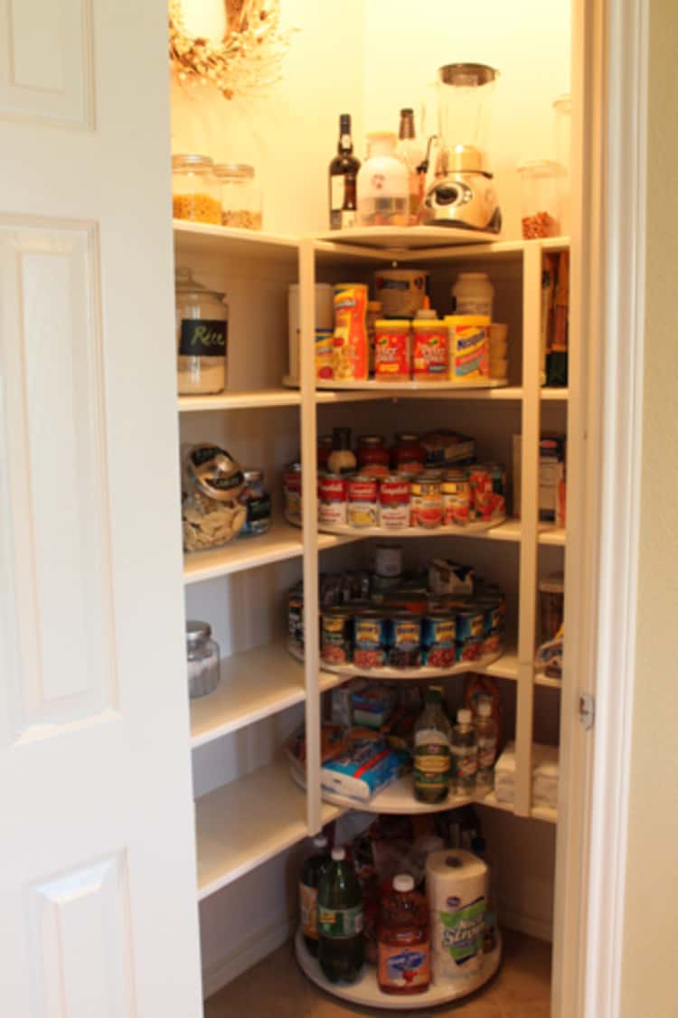 Pantry showing how all the corner spaces have been maximized using Lazy Susans
