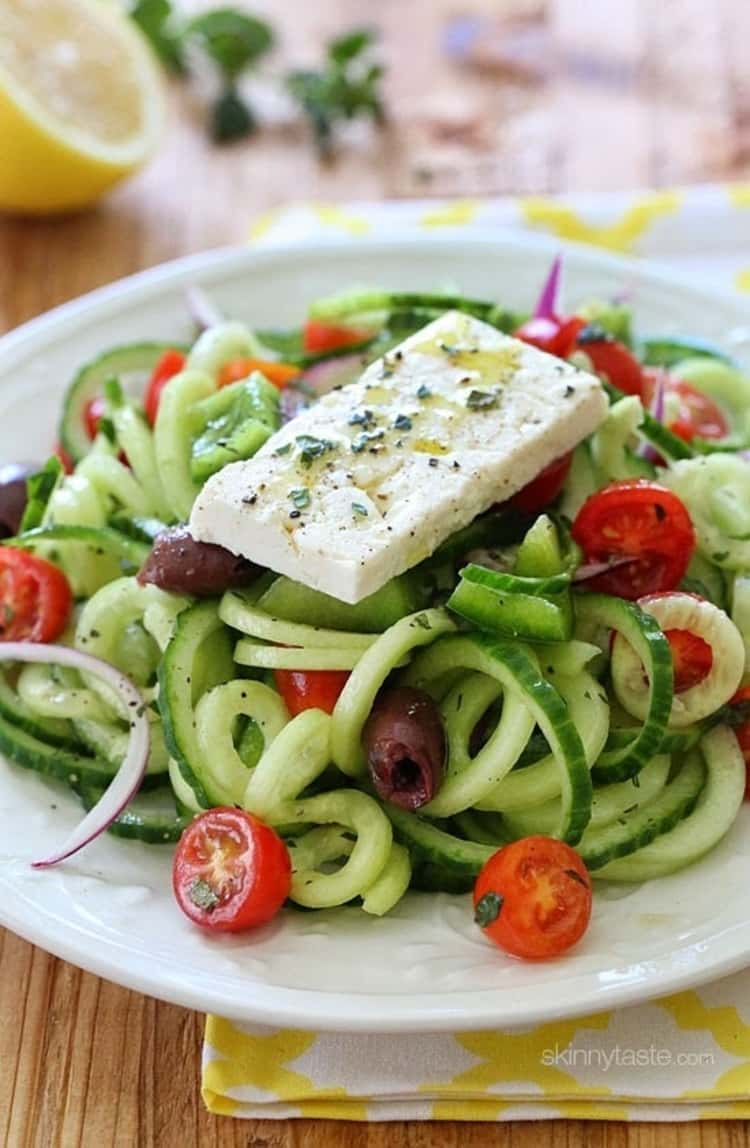 spiralizer recipe - Greek Cucumber Salad with Lemon and Feta