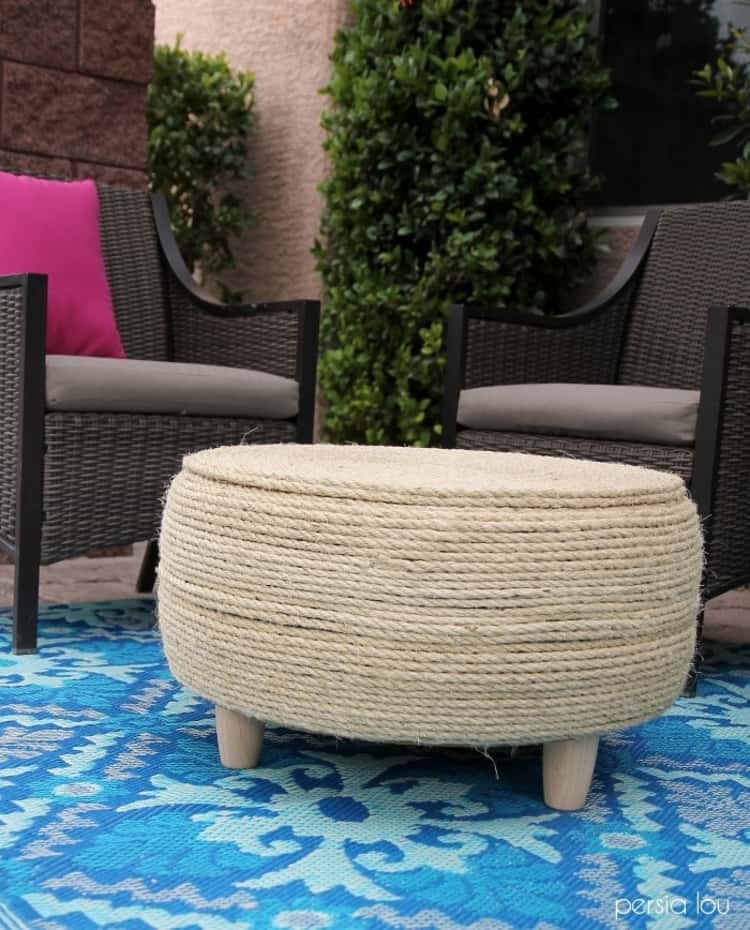 DIY a coffee table using old tire and rope