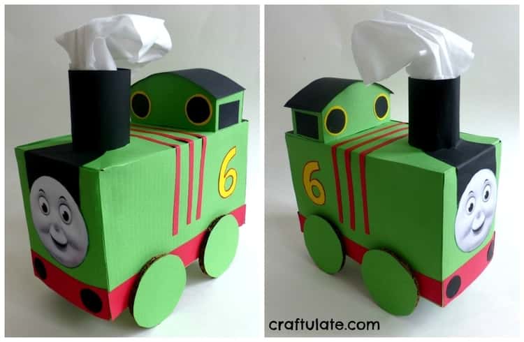 toy train made using empty tissue box and roll