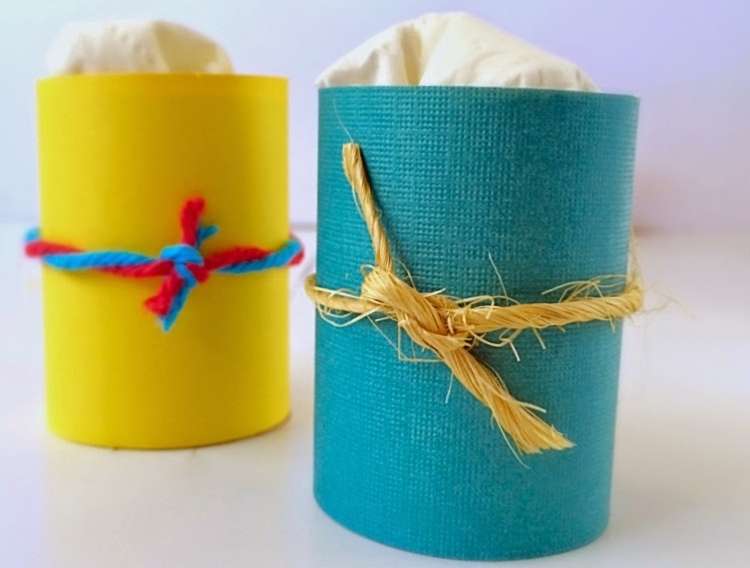 toilet-paper-roll-air-fresheners wrapped in colorful paper with string tied around it