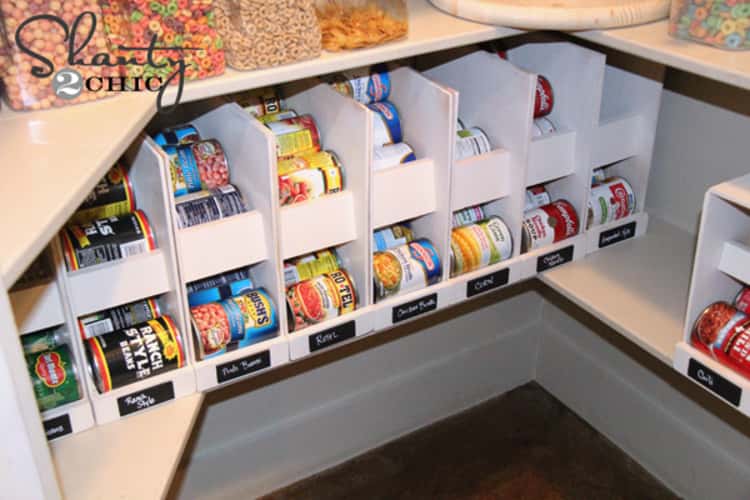 two tiered separator shelves storing canned goods
