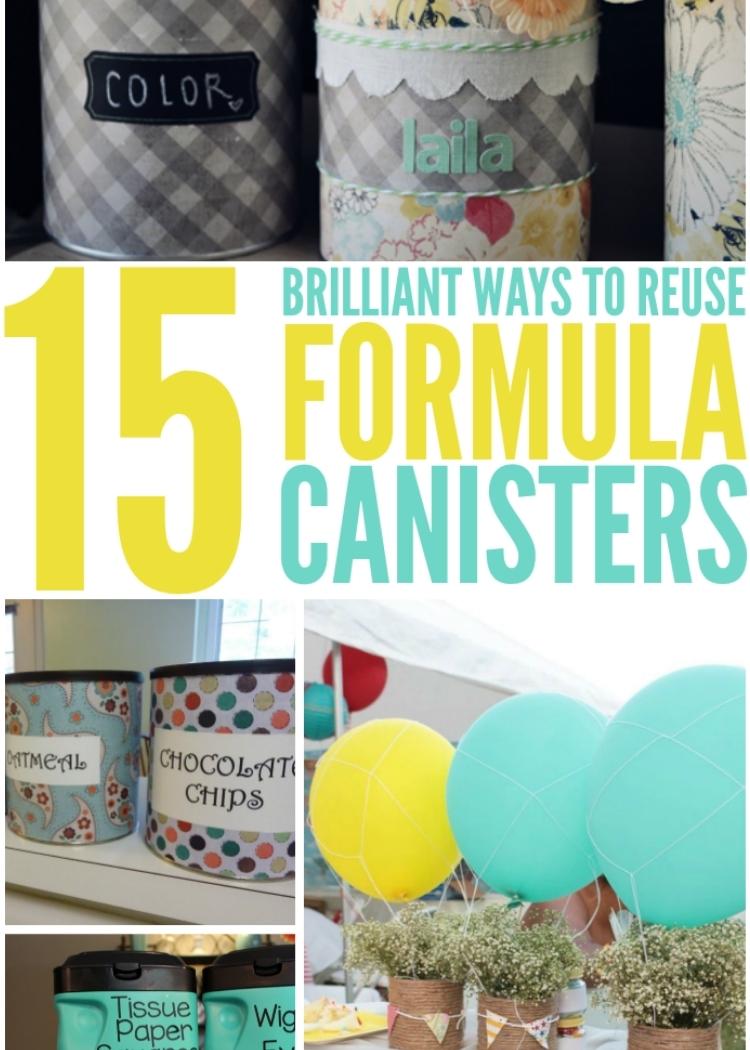 Collage pin displaying different ways of how to reuse formula canisters.