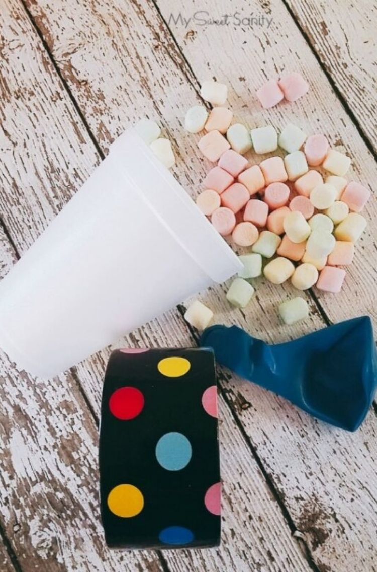 marshmallow with styrofoam cup and balloon