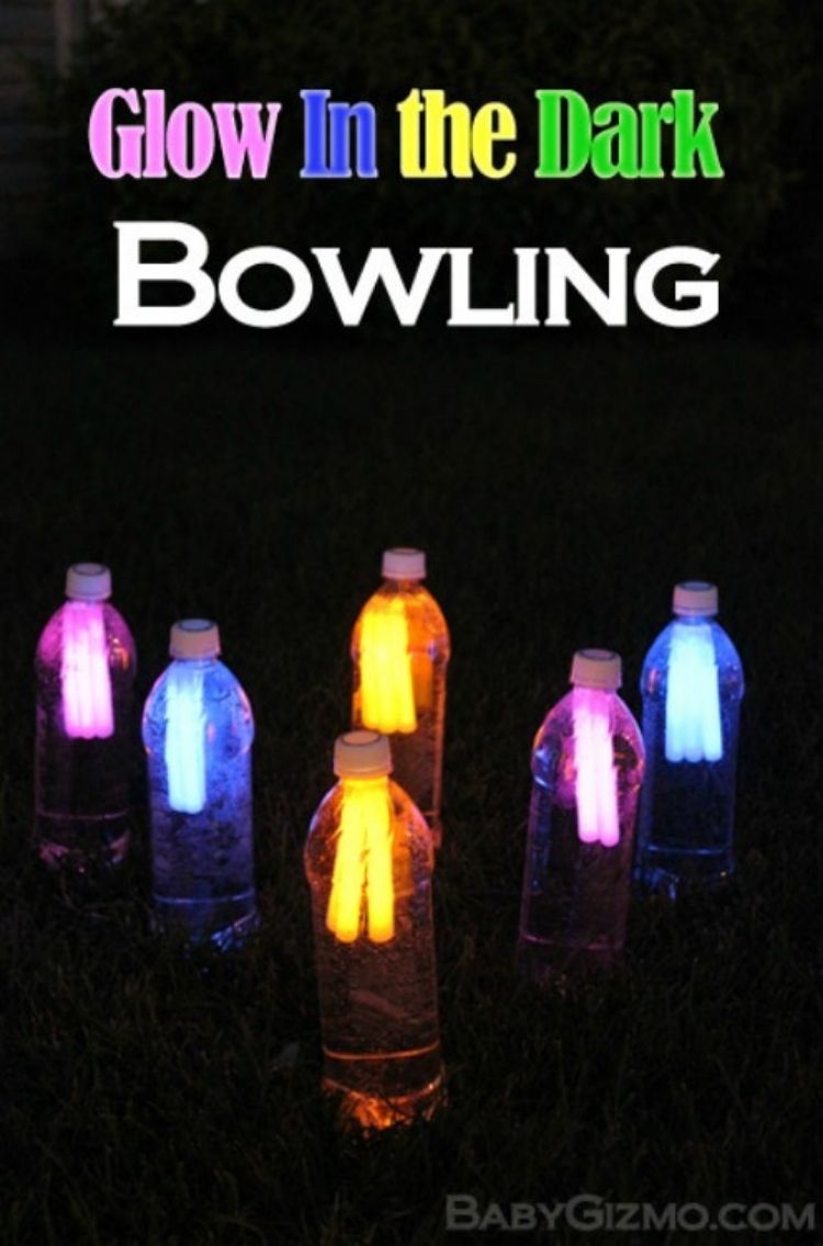 glow in the dark bowling - clear bottle with neorn light sticks