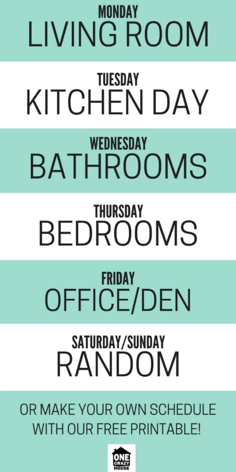 A free printable of a weekly cleaning schedule 