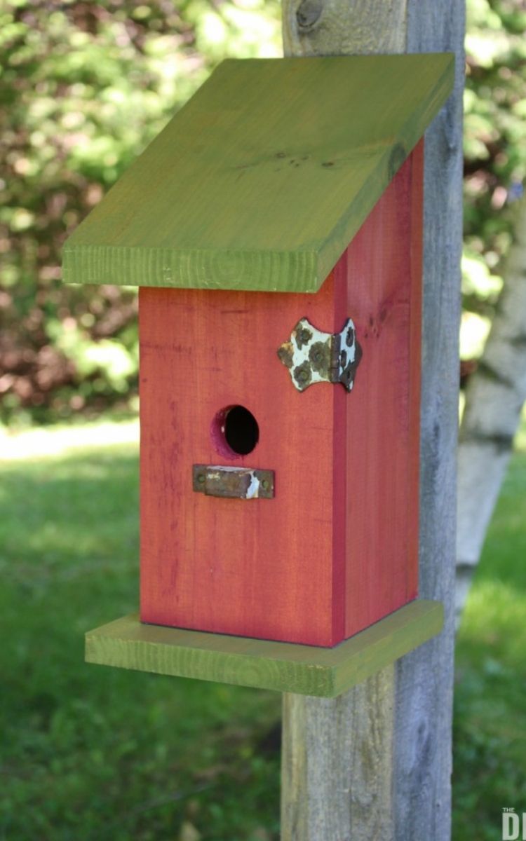 wooden post birdhouse