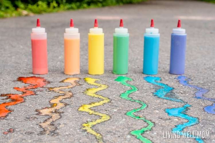 OneCrazyHouse budget friendly summer activities DIY Chalk Paints in Condiment Bottles on asphalt