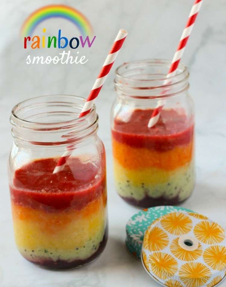 rainbow smoothie, healthy smoothie for kids, multicolored smoothie