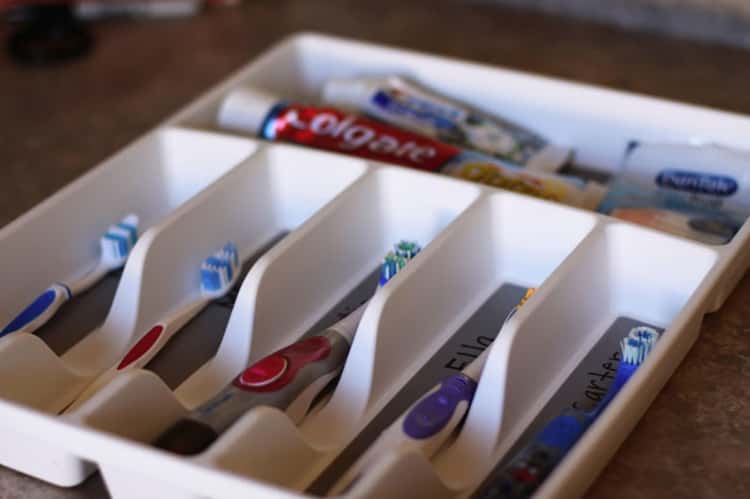 Silverware Tray Idea For Toothbrush Organization