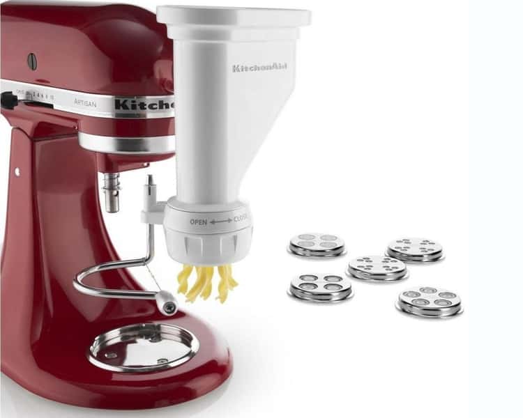 The amazing Kitchen Aid mixer attachment, the pasta press making some pasta 