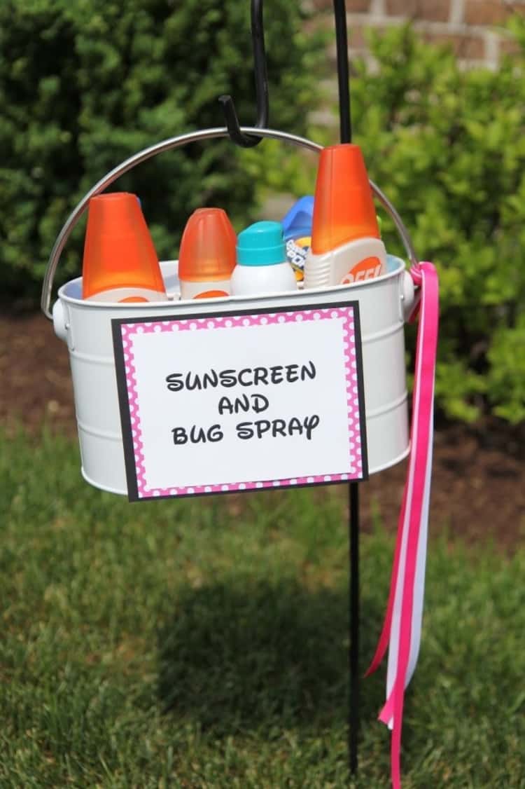 A sunscreen and bug spray station - brilliant summer party idea because you can never be too safe!
