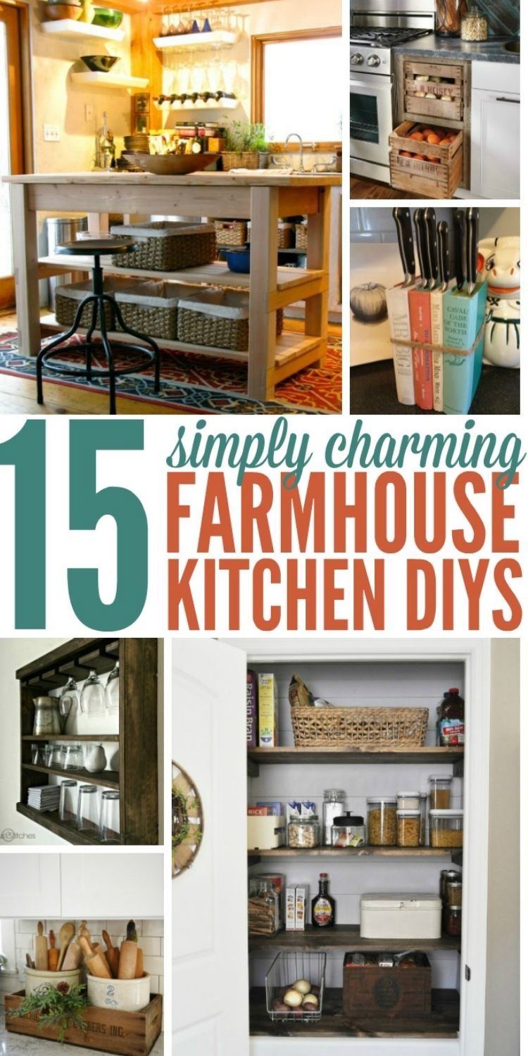 collage of farmhouse kitchen DIY ideas